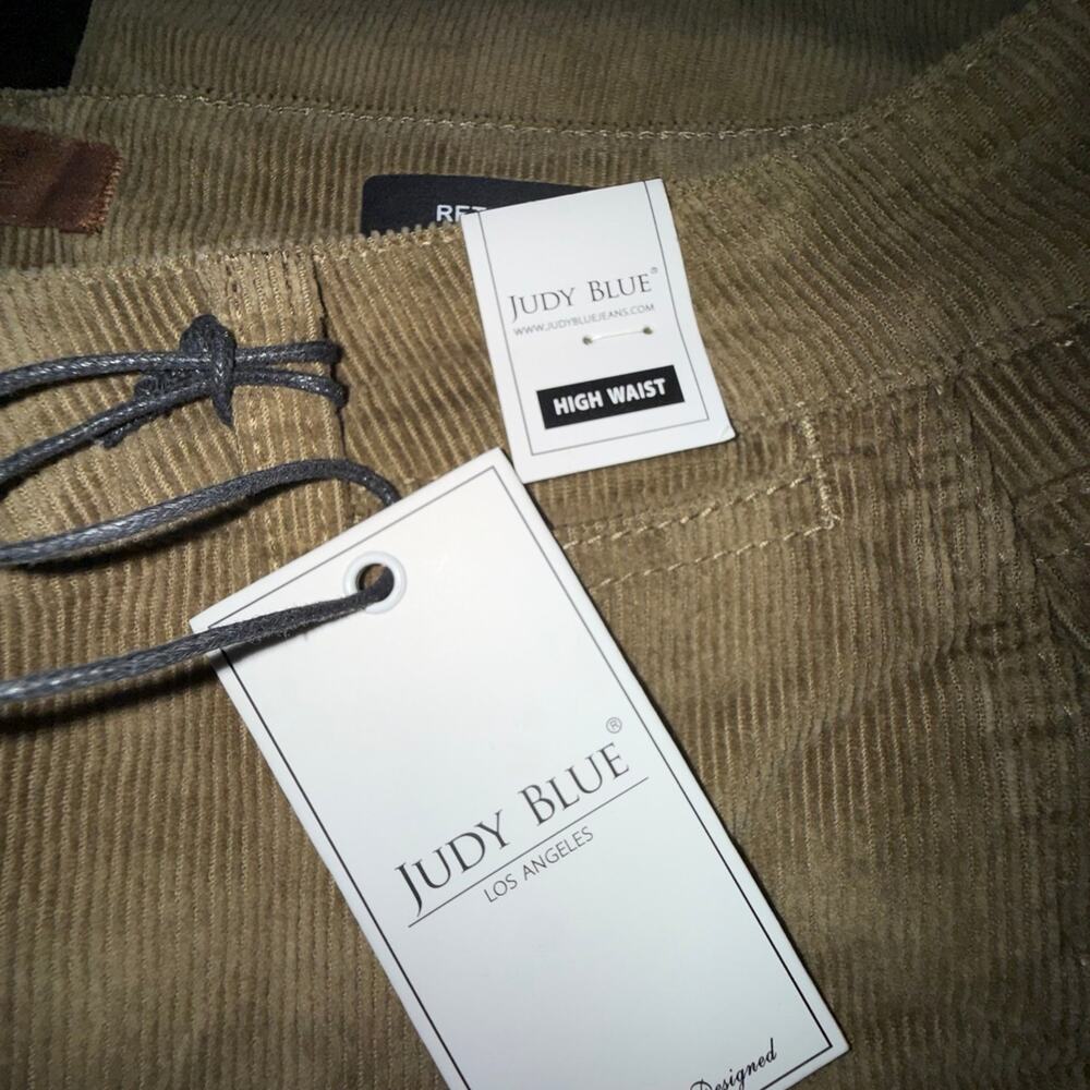 NEW JUDY BLUE HIGH WAISTED RETRO WIDE CORDUROY OLIVE GREEN JEANS SZ 9/29 - Picture 7 of 12
